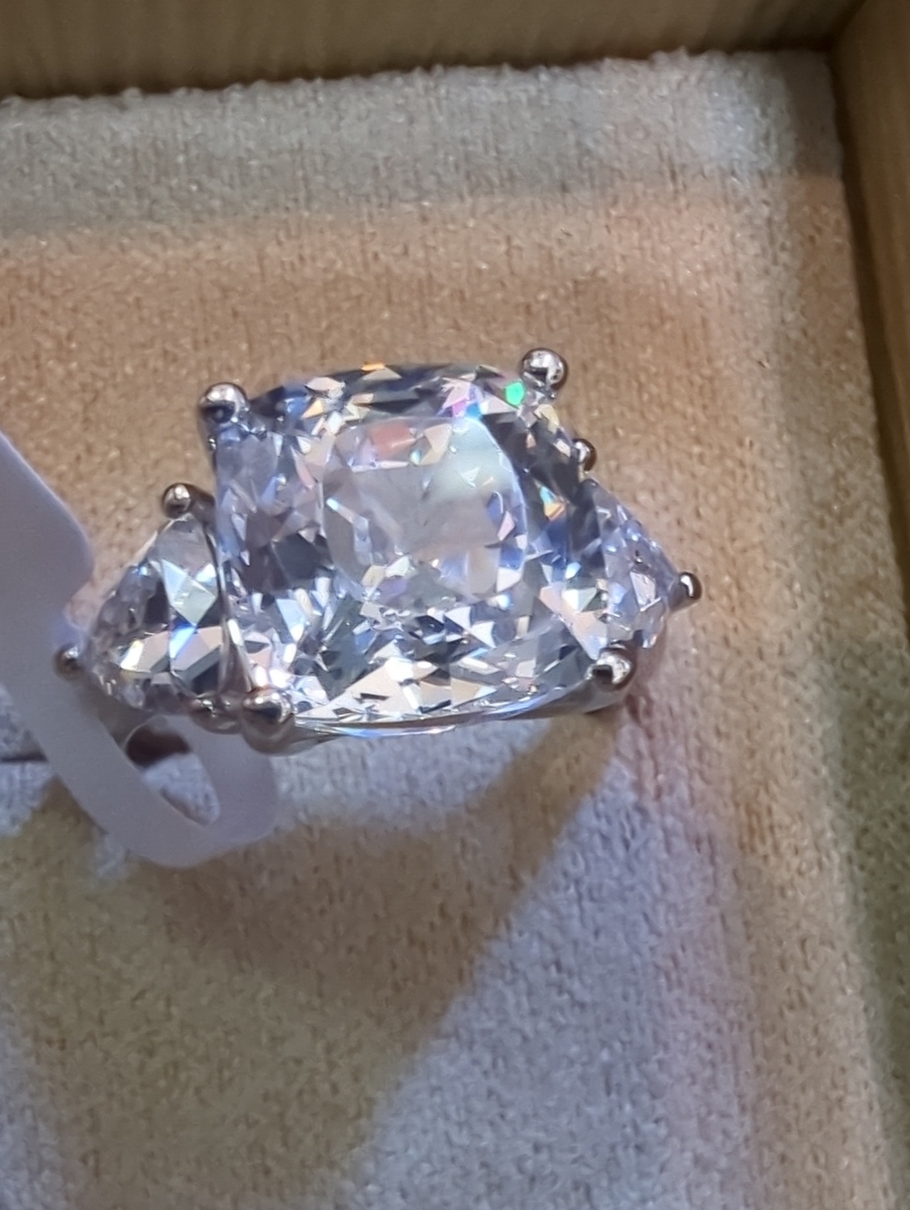 Sparkling Clear Three-Stone Ring in Silver